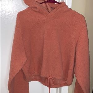 New Furry peachy coral cropped sweatshirt